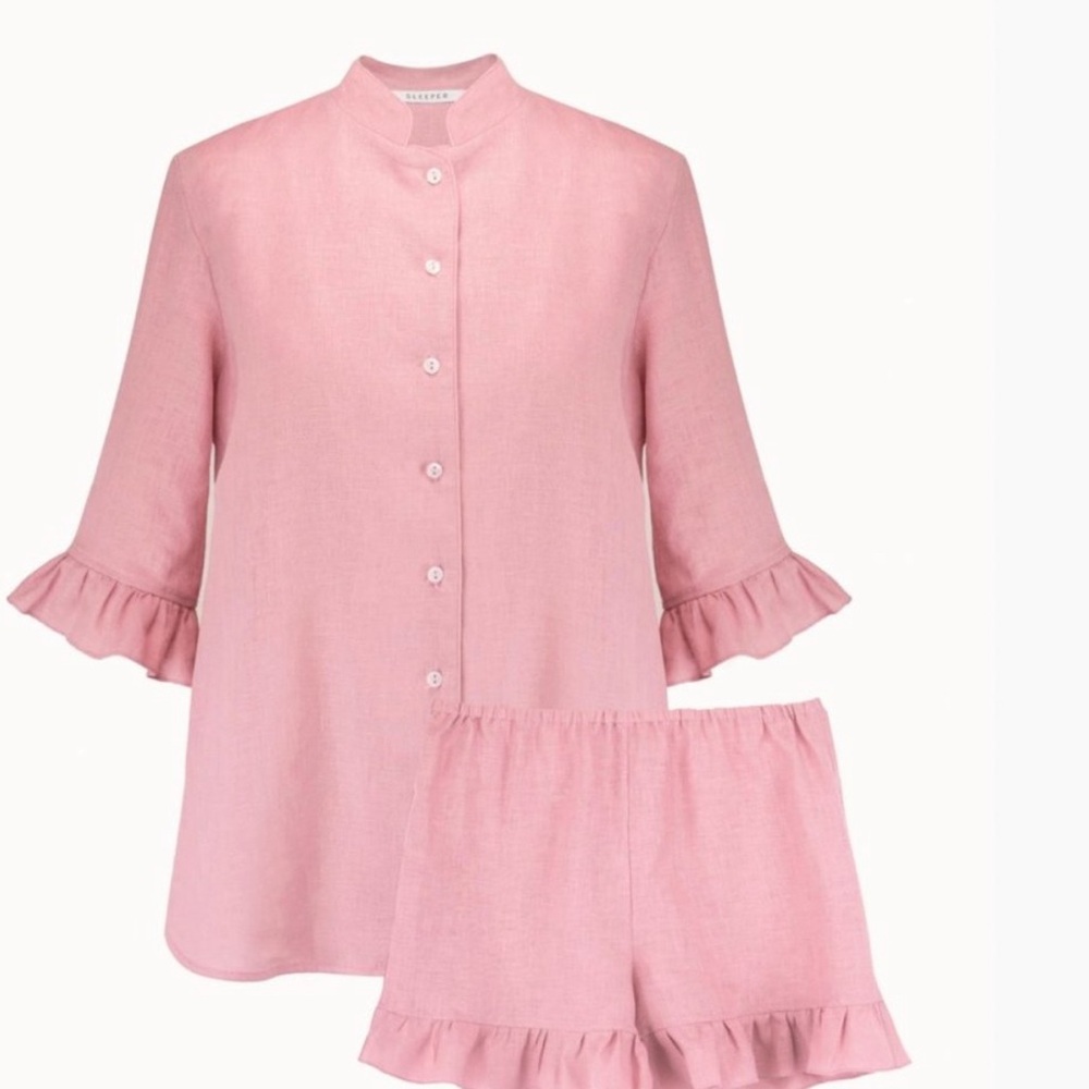 Sleeper light pink ruffle short and top set